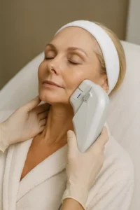Woman receiving HIFU non surgical facelift treatment Sedgley