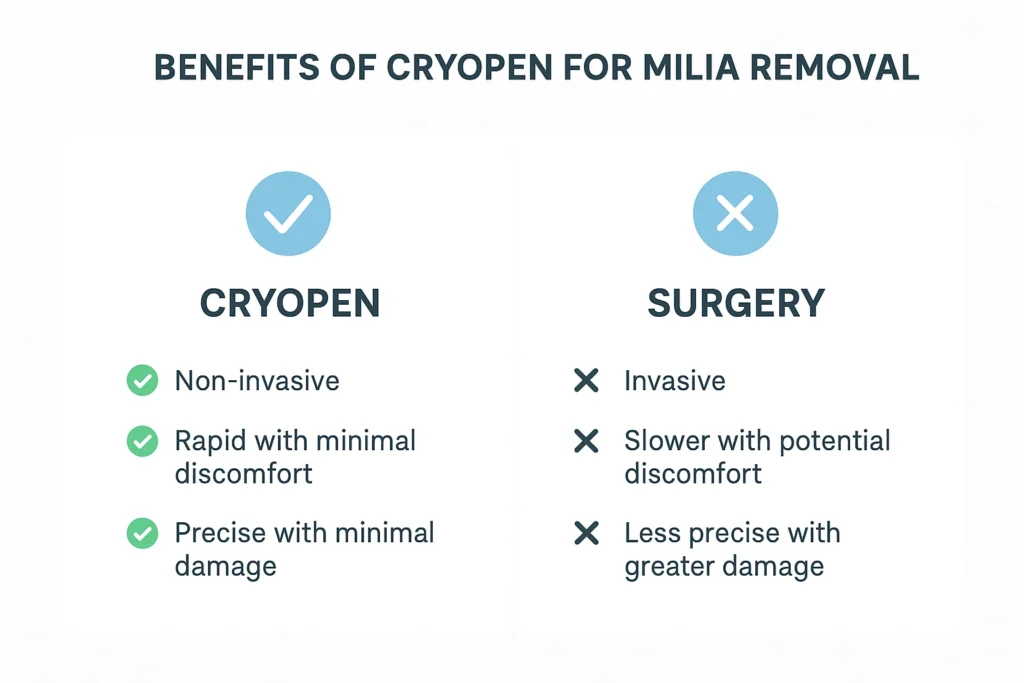 Benefits of cryopen for milia removal Sedgley compared to surgical treatments.