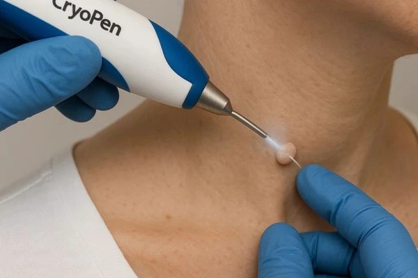 Person receiving Cryotherapy skin tag removal Sedgley