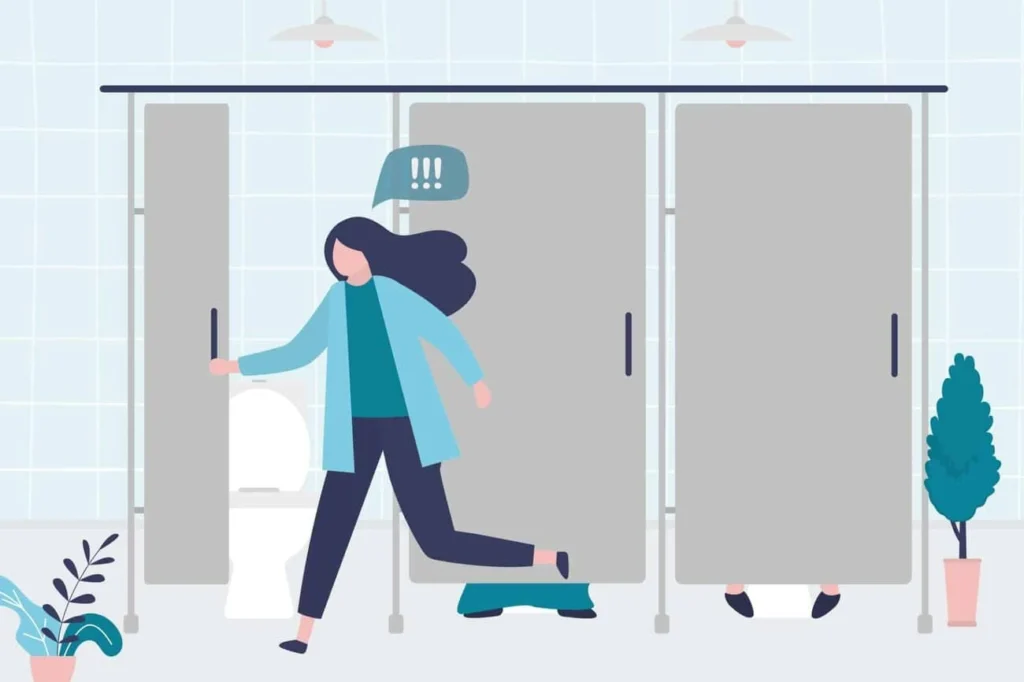 graphic of Urine incontinence Sedgley woman running to the toilet.