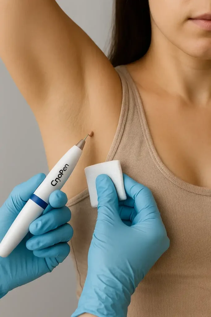 woman having cryopen to remove underarm skin tags Sedgley