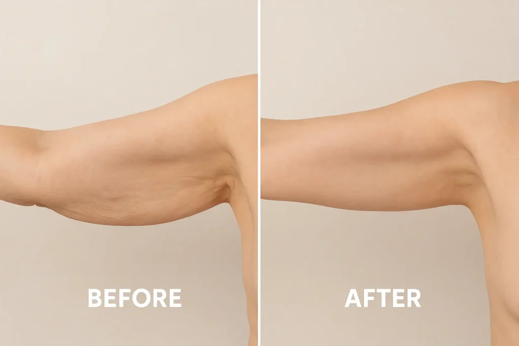 Picture of LA LIPO Sedgley before and after results of skin tightening treatment on the upper arms.